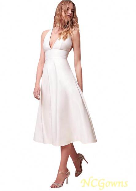 Ncgowns Halter Satin Fabric Tea-Length Without Train A-Line Beach Wedding Dresses