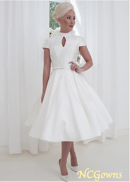 Ncgowns A-Line Natural Without Train Short Tea-Length Length High Collar White Dresses