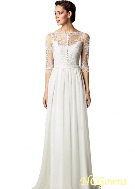 A-Line Sweep 15-30Cm Along The Floor Full Length Illusion Lace  Chiffon Wedding Dresses T801525386204