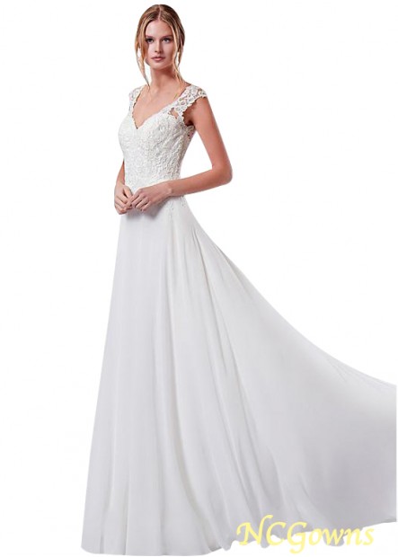V-Neck Neckline Short Sleeve Length Tulle  Chiffon Fabric Full Length Length Sweep 15-30Cm Along The Floor Wedding Dresses