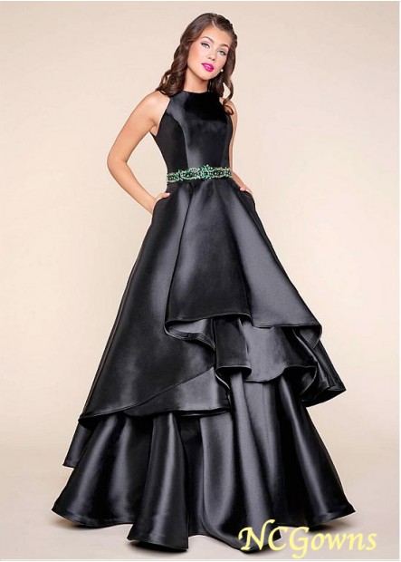 Floor-Length Hemline Black Color Family Satin Fabric Jewel Neckline Black Dresses T801525407577