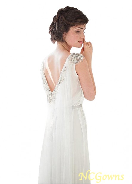 Natural Short Sleeve Length Silk-Like Chiffon Beach Wedding Dresses