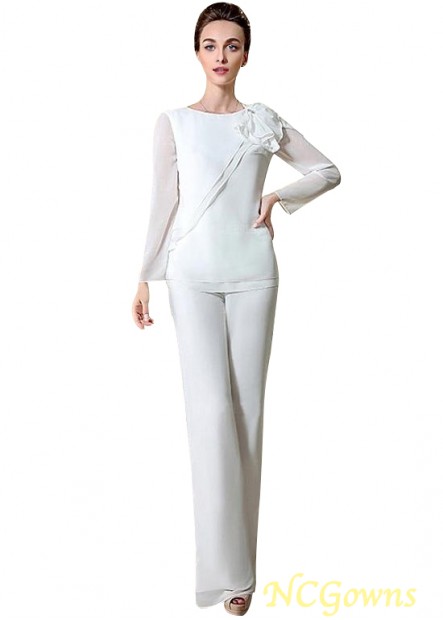 Chiffon White Mother of the Bride Pantsuit