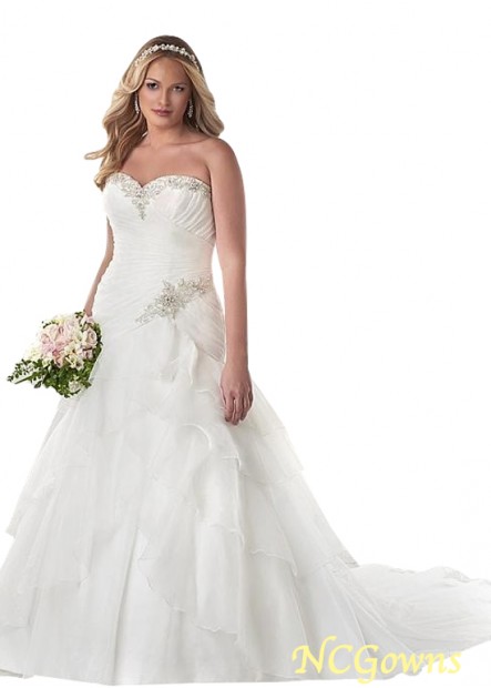 Sleeveless Organza Inverted Basque Full Length A-Line Sweetheart Chapel 30-50Cm Along The Floor Plus Size T801525327608