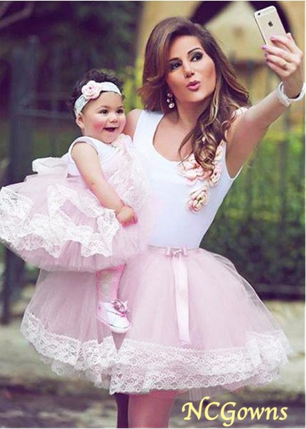 Short Mini Pink Satin  Tulle Ball Gown Flower Girl Dresses