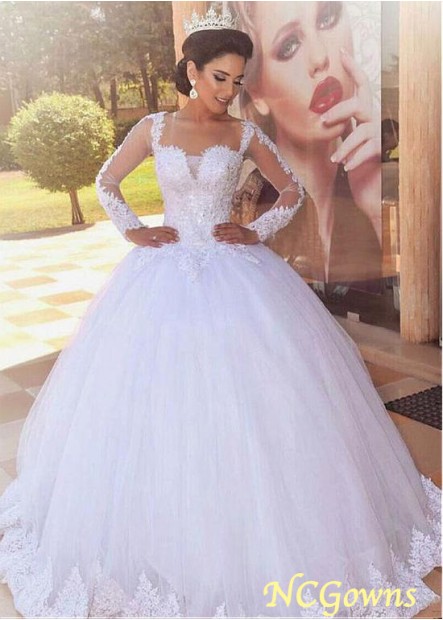 Full Length Long Tulle Ball Gown Scoop Neckline Without Train Wedding Dresses