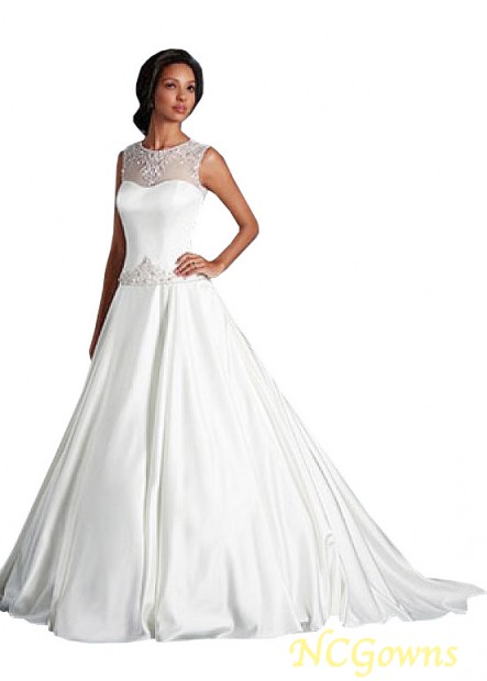 Jewel Neckline Chapel 30-50Cm Along The Floor Full Length Length Satin Wedding Dresses