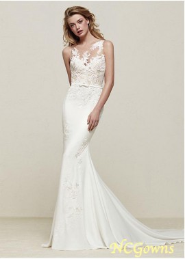 Full Length Sleeveless Jewel Tulle  Acetate Satin Wedding Dresses