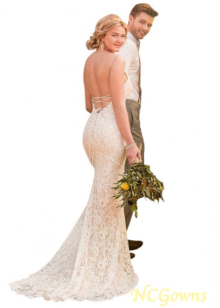 Lace Full Length Spaghetti Straps Natural Wedding Dresses