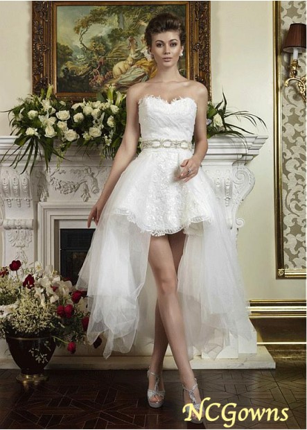 Sweetheart Neckline Without Train A-Line Hi-Lo Lace Wedding Dresses