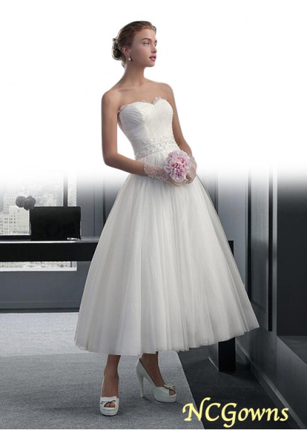 Tulle Fabric Sleeveless Sleeve Length A-Line Wedding Dresses
