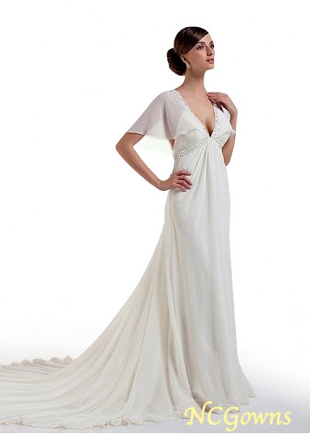 Cathedral 50-70Cm Along The Floor Train Short Sleeve Length Illusion Wedding Dresses