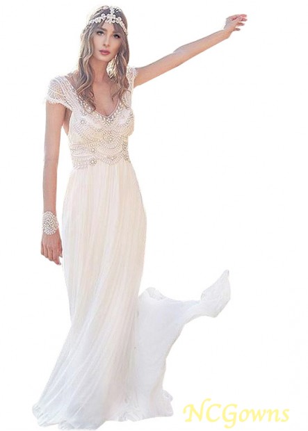 Natural Waistline Sweep 15-30Cm Along The Floor A-Line Full Length Silk-Like Chiffon Beach Wedding Dresses