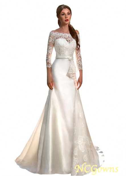Full Length Length Natural Waistline Illusion Sleeve Type Satin  Tulle  Lace Wedding Dresses