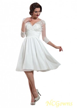 Without Train Train A-Line Silhouette Natural 3 4-Length Sleeve Length Knee-Length Short Wedding Dresses