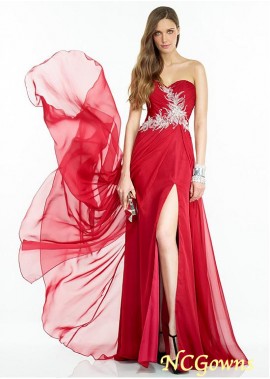Floor-Length Slit A-Line Silk-Like Chiffon Fabric Red Dresses