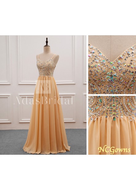 Yellow Tone Floor-Length Pleat Prom Dresses