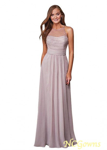 A-Line Jewel Purple Natural Full Length Bridesmaid Dresses