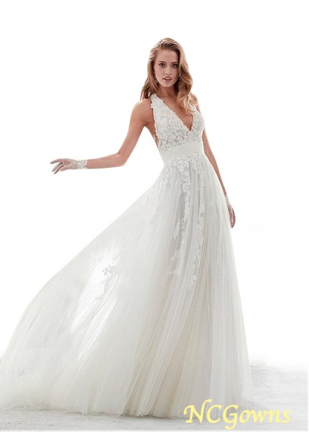 Tulle  Satin Sleeveless Sleeve Length A-Line Silhouette Lace Wedding Dresses