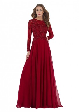 Full Length Jewel Tulle  Chiffon A-Line Silhouette Red Dresses T801525338458