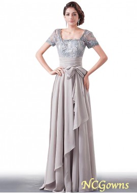 A-Line Silhouette Floor-Length Hemline Gray Circle Chiffon  Lace Silver Dresses