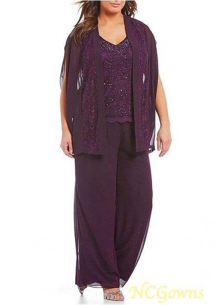 Lace  Chiffon Purple Full Length Mother Of The Bride Dresses