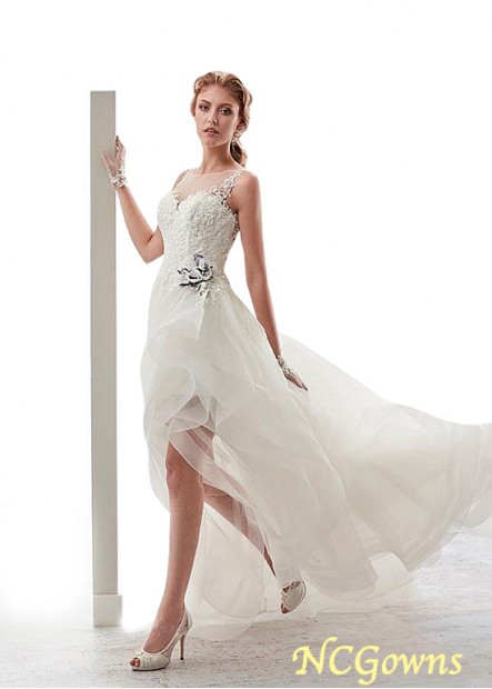 Ncgowns Tulle  Organza Chapel 30-50Cm Along The Floor Sleeveless Hi-Lo Length Wedding Dresses