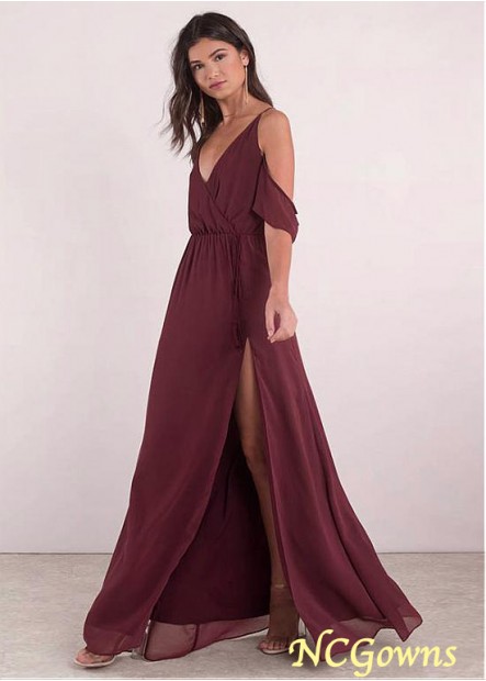 Ncgowns Red Tone Natural Waistline Bridesmaid Dresses