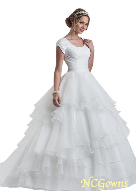 Cap Short Sweep 15-30Cm Along The Floor Natural Waistline Wedding Dresses