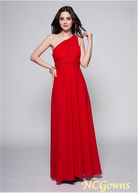 Us 4   Uk 8   Eu 34 One Shoulder Neckline A-Line Chiffon Ankle-Length Red Dresses