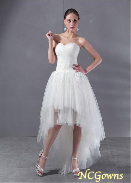 Asymmetrical A-Line Satin  Tulle With Lace Appliques Empire Sweetheart Sleeveless Short Dresses