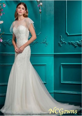 Tulle Jewel Illusion Sweep 15-30Cm Along The Floor Wedding Dresses