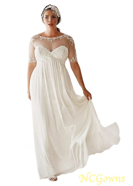 Bateau A-Line Silhouette Empire Waistline Short Sleeve Length Wedding Dresses