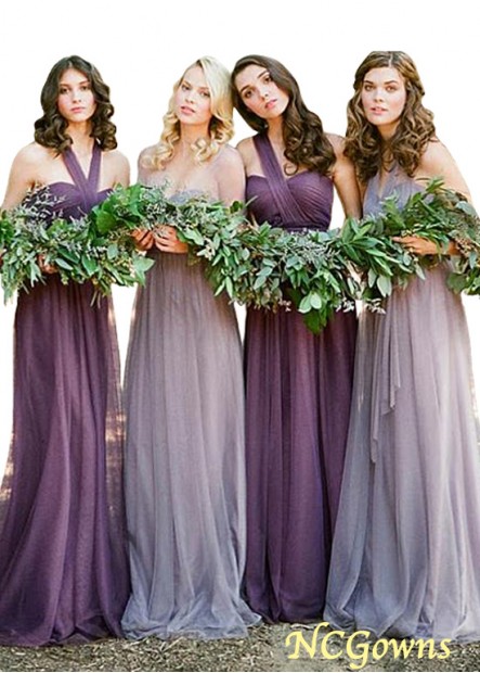 Full Length Length One Shoulder Purple Tulle Bridesmaid Dresses
