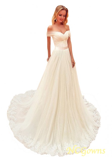 Off-The-Shoulder Full Length Short Tulle Fabric Wedding Dresses