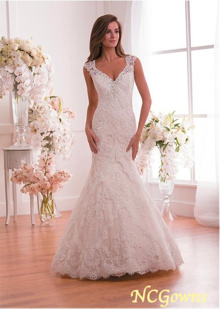 Full Length Cap Tulle  Lace Wedding Dresses