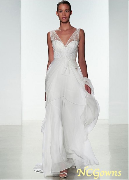 A-Line Silhouette V-Neck Sleeveless Wedding Dresses