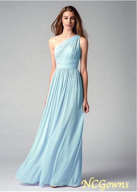 Chiffon Fabric Full Length Length Blue Tone Color Family One Shoulder Natural One Shoulder