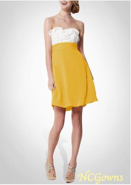 Ncgowns Chiffonsatin Strapless Neckline Yellow Tone Short Mini A-Line Bridesmaid Dresses