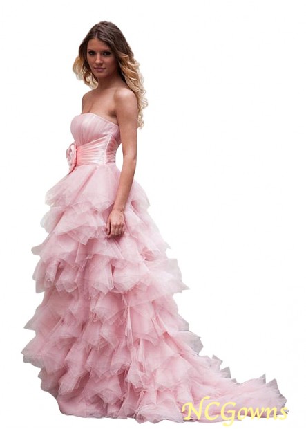 A-Line Silhouette Strapless Tulle Fabric Prom Dresses