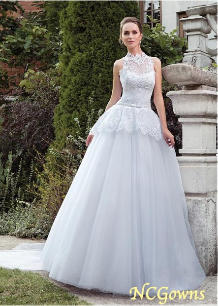Tulle A-Line High Collar Neckline Wedding Dresses