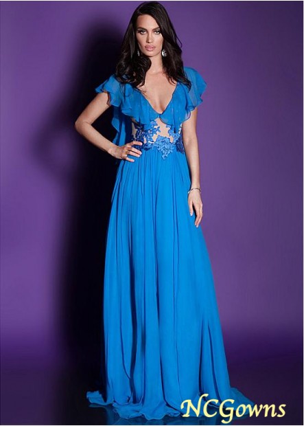 Blue Tone A-Line Floor-Length Hemline Pleat Prom Dresses