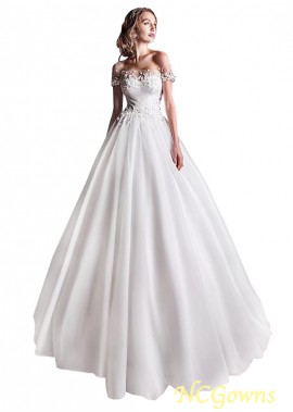 Without Train Train Illusion Short Sleeve Length A-Line Tulle Full Length Length Off-The-Shoulder Neckline Ball Gowns