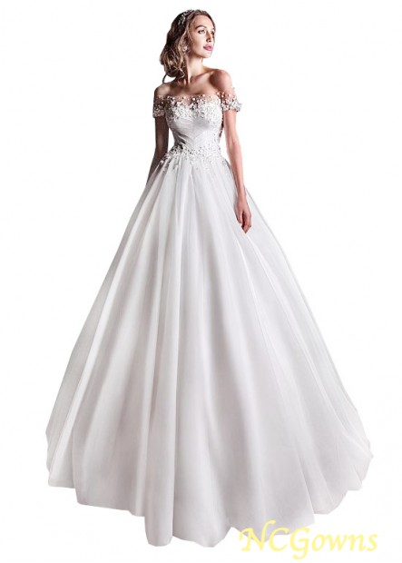 Without Train Train Illusion Short Sleeve Length A-Line Tulle Full Length Length Off-The-Shoulder Neckline Ball Gowns