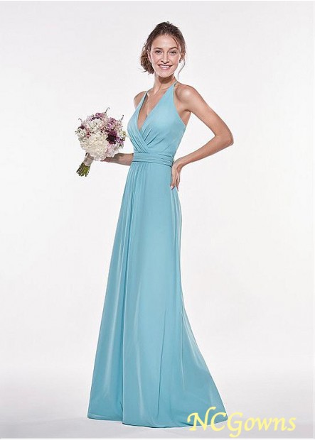 Full Length V-Neck Blue Tone Natural Bridesmaid Dresses