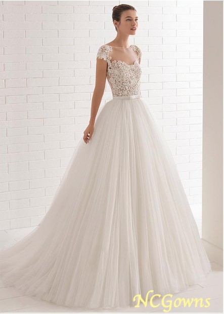 Natural Short A-Line Silhouette Sweep 15-30Cm Along The Floor Train Tulle Fabric Wedding Dresses T801525384900