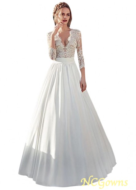 Full Length Tulle  Acetate Satin Illusion Sleeve Type Chapel 30-50Cm Along The Floor 3 4-Length Wedding Dresses
