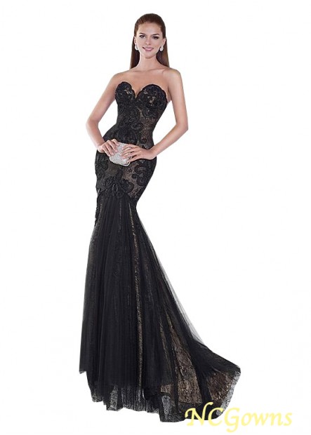 Sweetheart Tulle  Lace Black Floor-Length Black Dresses T801525413657