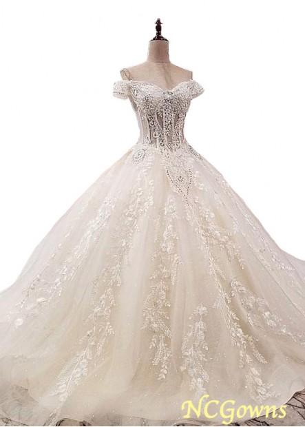 Natural Tulle Off-The-Shoulder Short Sleeve Length Ball Gown Silhouette Full Length Length Royal Monarch 70Cm Along The Floor Illusion Sleeve Type Champagne Dresses T801525319061