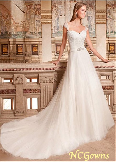 A-Line Sweetheart Cap Sleeve Type Full Length Wedding Dresses